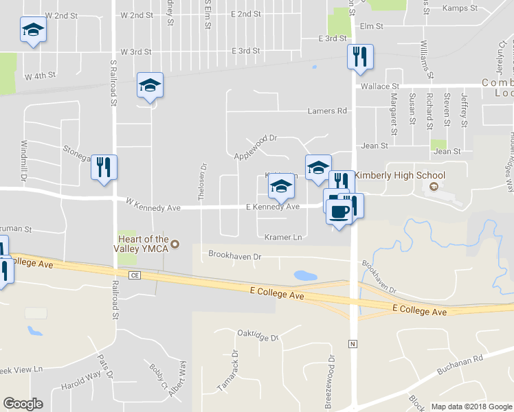 map of restaurants, bars, coffee shops, grocery stores, and more near 743 Lang Way in Kimberly