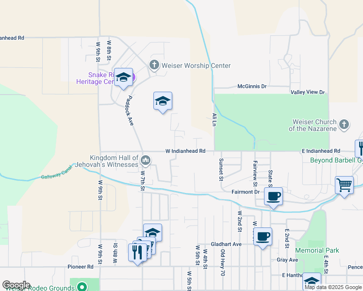 map of restaurants, bars, coffee shops, grocery stores, and more near 590 West Indianhead Road in Weiser