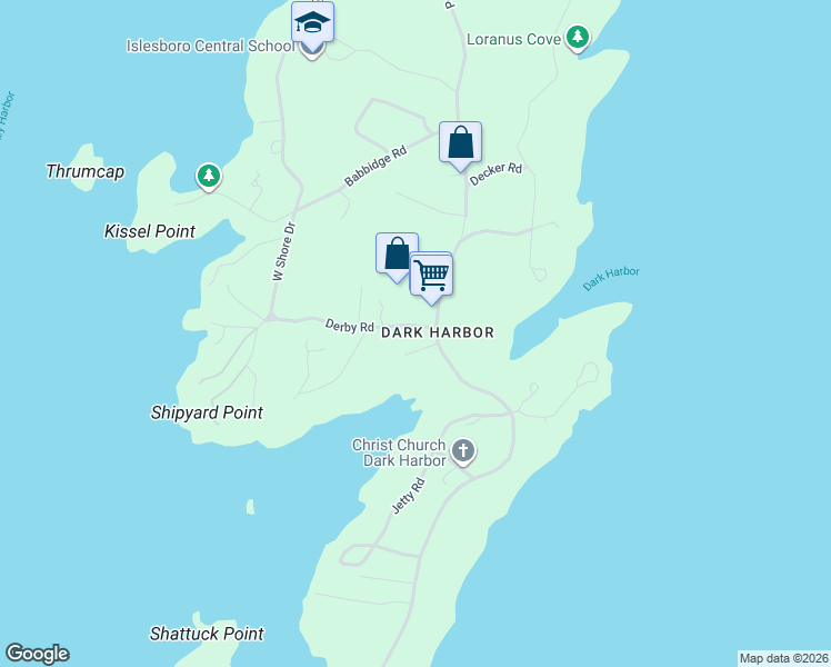 map of restaurants, bars, coffee shops, grocery stores, and more near 108 Derby Road in Islesboro