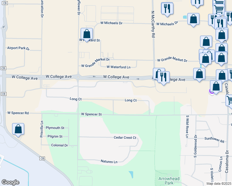 map of restaurants, bars, coffee shops, grocery stores, and more near 5514 Long Court in Appleton