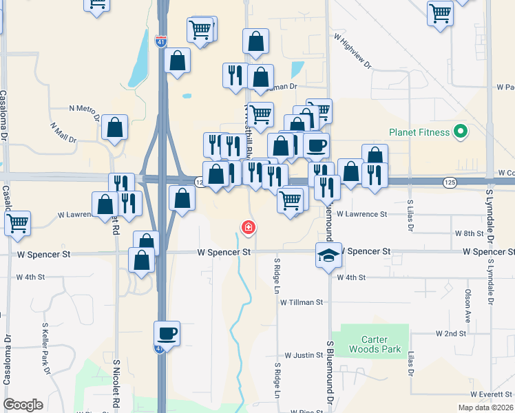 map of restaurants, bars, coffee shops, grocery stores, and more near 290 South Kools Street in Appleton