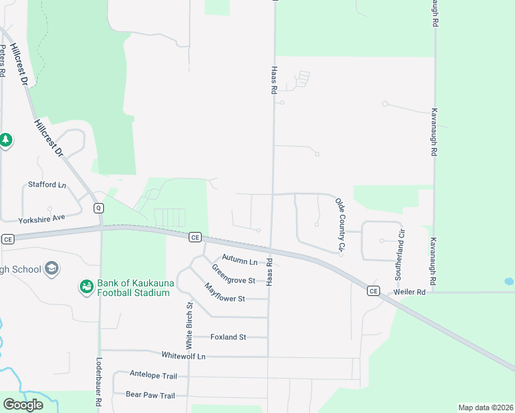 map of restaurants, bars, coffee shops, grocery stores, and more near 2450 Manchester Drive in Kaukauna