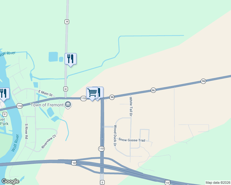 map of restaurants, bars, coffee shops, grocery stores, and more near E7540 Wisconsin 96 in Fremont