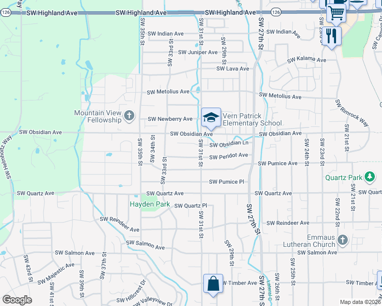 map of restaurants, bars, coffee shops, grocery stores, and more near 3163 Southwest Peridot Avenue in Redmond