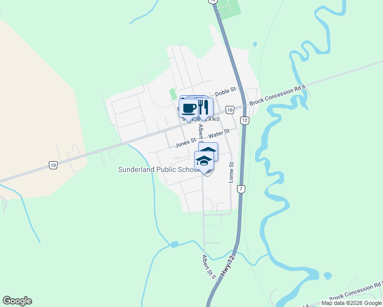 map of restaurants, bars, coffee shops, grocery stores, and more near 27 Church Street South in Brock