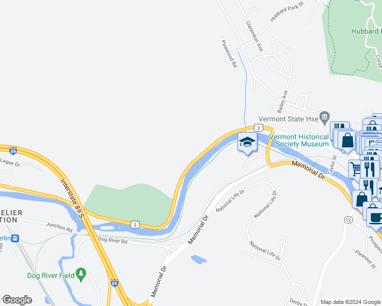 map of restaurants, bars, coffee shops, grocery stores, and more near 189 State Street in Montpelier