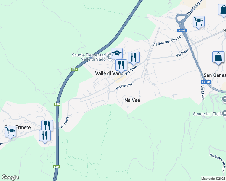 map of restaurants, bars, coffee shops, grocery stores, and more near 14 Via Caviglia in Valle di Vado