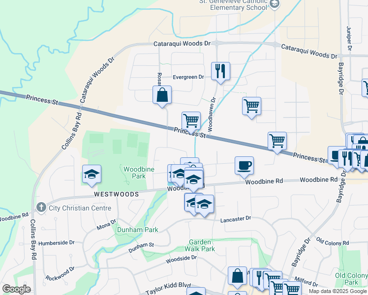 map of restaurants, bars, coffee shops, grocery stores, and more near 1175 Katharine Crescent in Kingston