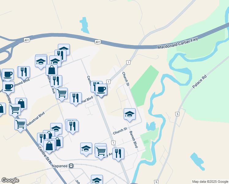 map of restaurants, bars, coffee shops, grocery stores, and more near in Napanee