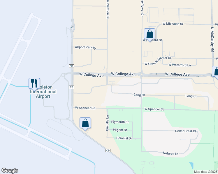 map of restaurants, bars, coffee shops, grocery stores, and more near W6197 Aerotech Drive in Appleton