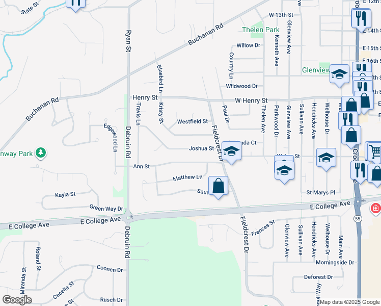 map of restaurants, bars, coffee shops, grocery stores, and more near 810 Ann Street in Kaukauna