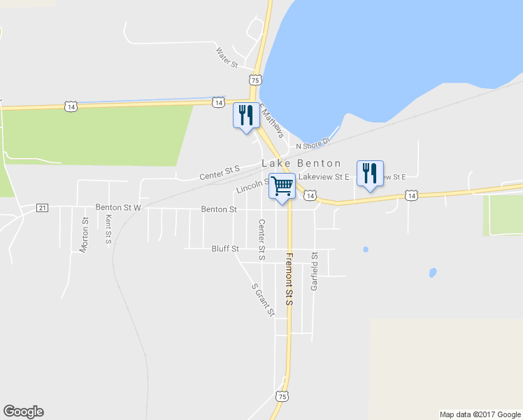 map of restaurants, bars, coffee shops, grocery stores, and more near 101 Center Street South in Lake Benton