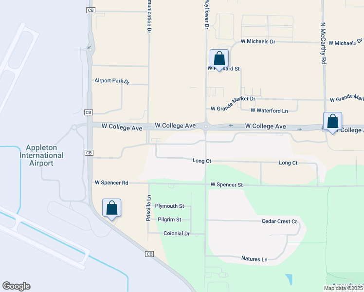 map of restaurants, bars, coffee shops, grocery stores, and more near W6140 Long Court in Appleton