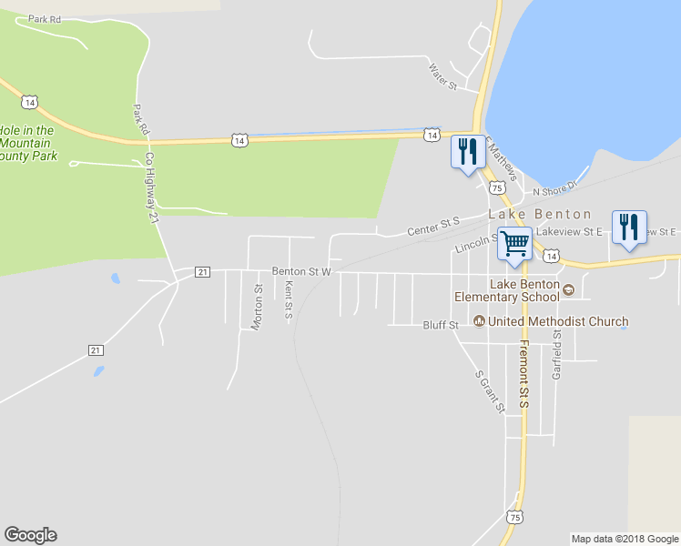 map of restaurants, bars, coffee shops, grocery stores, and more near 105 Cottage Street in Lake Benton
