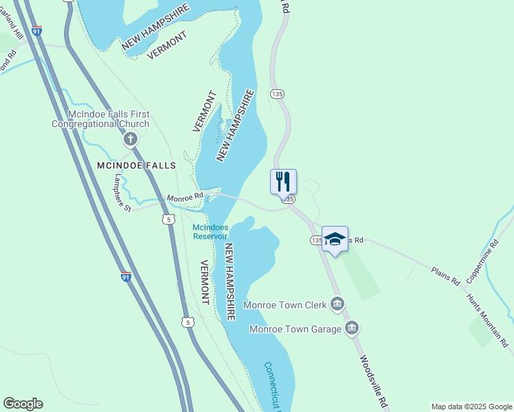 map of restaurants, bars, coffee shops, grocery stores, and more near McIndoes Falls Road in Monroe