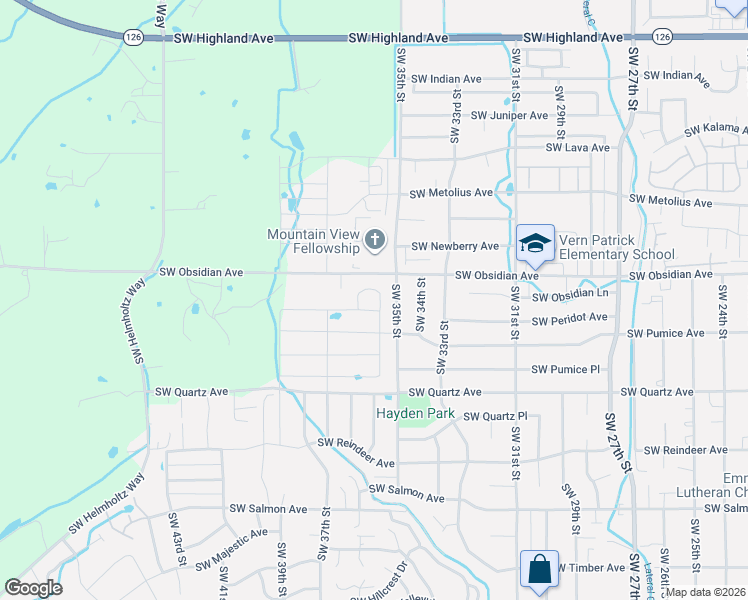 map of restaurants, bars, coffee shops, grocery stores, and more near 3539 Southwest Pumice Avenue in Redmond
