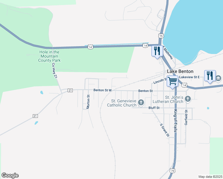 map of restaurants, bars, coffee shops, grocery stores, and more near 103 Parkview Drive in Lake Benton