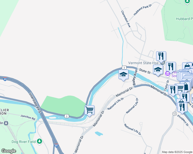 map of restaurants, bars, coffee shops, grocery stores, and more near 189 State Street in Montpelier