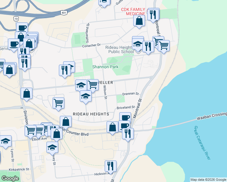 map of restaurants, bars, coffee shops, grocery stores, and more near 124 Ford Street in Kingston