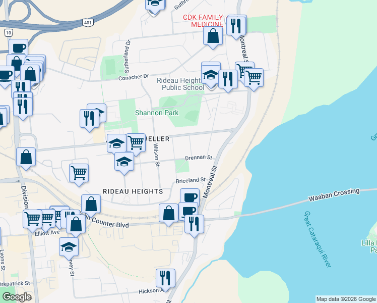 map of restaurants, bars, coffee shops, grocery stores, and more near in Kingston