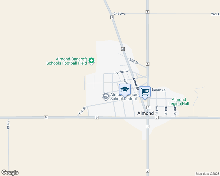 map of restaurants, bars, coffee shops, grocery stores, and more near 636 Church Street in Almond