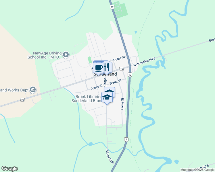 map of restaurants, bars, coffee shops, grocery stores, and more near 21 Albert Street South in Brock