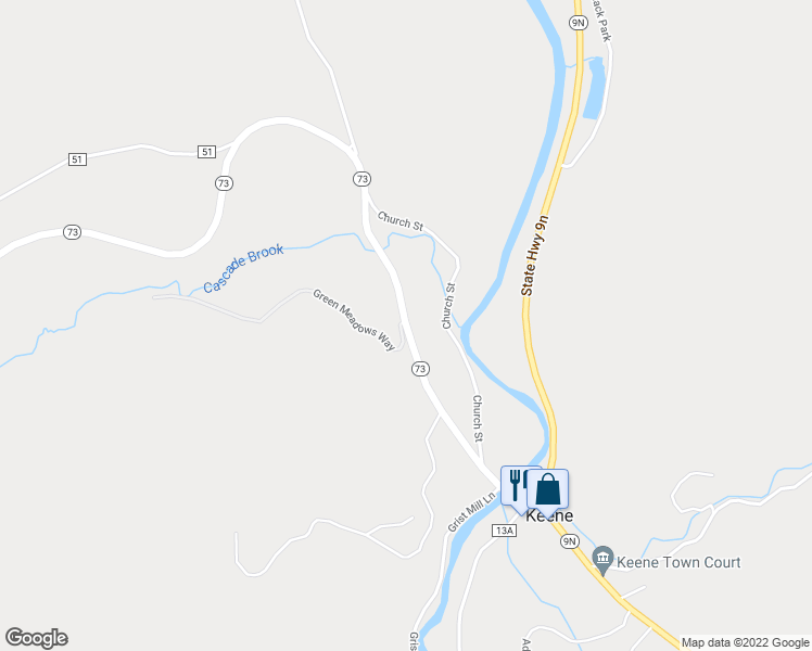 map of restaurants, bars, coffee shops, grocery stores, and more near 71 Church Street in Essex