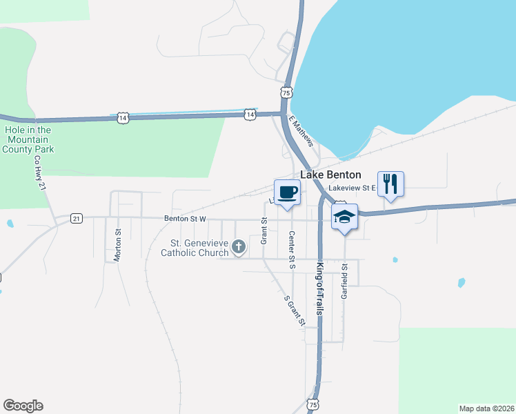 map of restaurants, bars, coffee shops, grocery stores, and more near 103 South Grant Street in Lake Benton