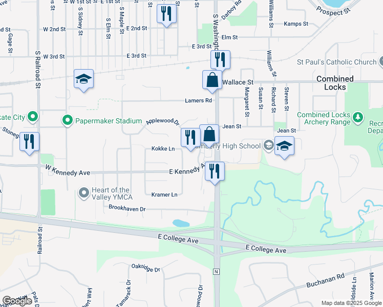 map of restaurants, bars, coffee shops, grocery stores, and more near 662 Schelfhout Lane in Kimberly
