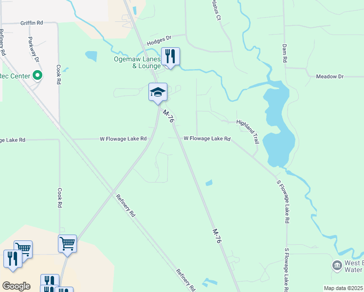 map of restaurants, bars, coffee shops, grocery stores, and more near 2110 South M -76 in West Branch