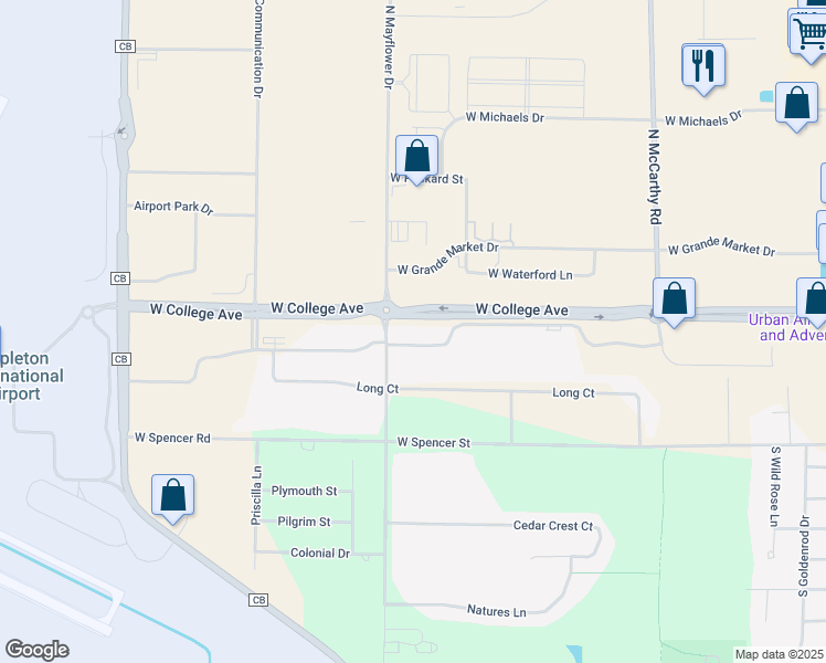 map of restaurants, bars, coffee shops, grocery stores, and more near 5800 Pennsylvania Avenue in Appleton