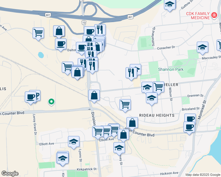 map of restaurants, bars, coffee shops, grocery stores, and more near 323 Weller Avenue in Kingston