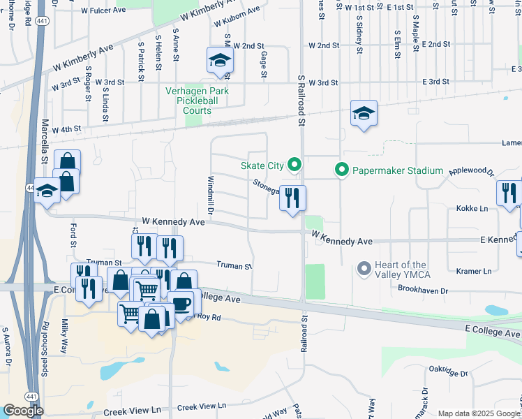 map of restaurants, bars, coffee shops, grocery stores, and more near 613 Homestead Trail in Kimberly