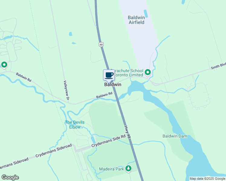 map of restaurants, bars, coffee shops, grocery stores, and more near 24418 State Highway 48 in Georgina