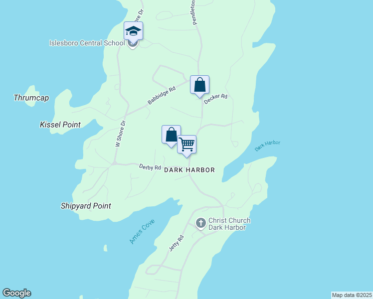 map of restaurants, bars, coffee shops, grocery stores, and more near 503 Pendleton Point Road in Islesboro