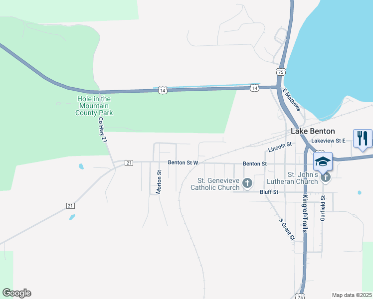 map of restaurants, bars, coffee shops, grocery stores, and more near 103 Parkview Drive in Lake Benton