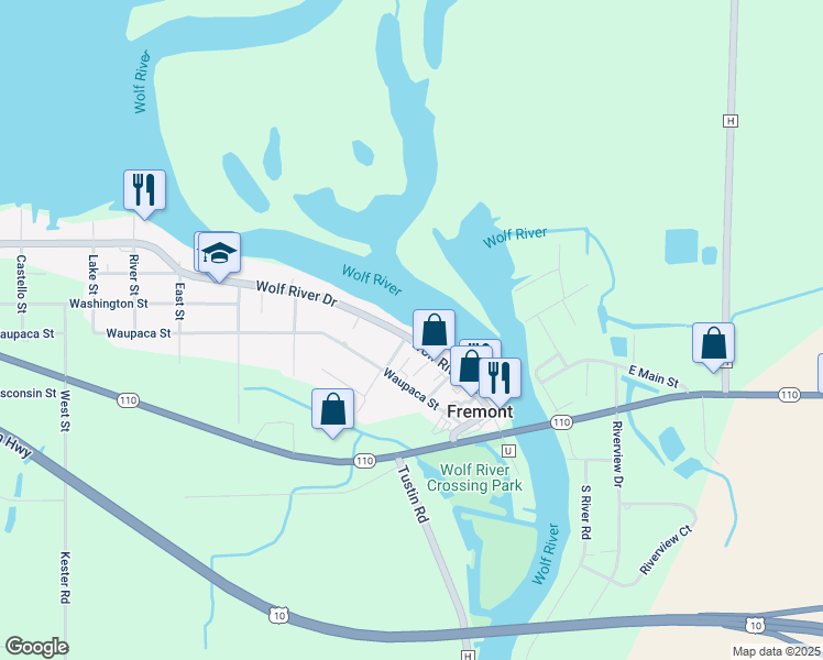 map of restaurants, bars, coffee shops, grocery stores, and more near 400 Wolf River Drive in Fremont