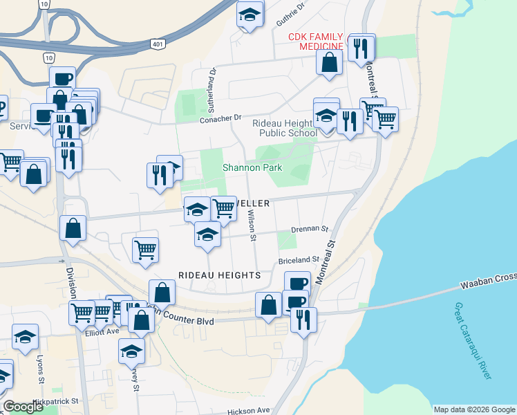 map of restaurants, bars, coffee shops, grocery stores, and more near 146 Weller Avenue in Kingston