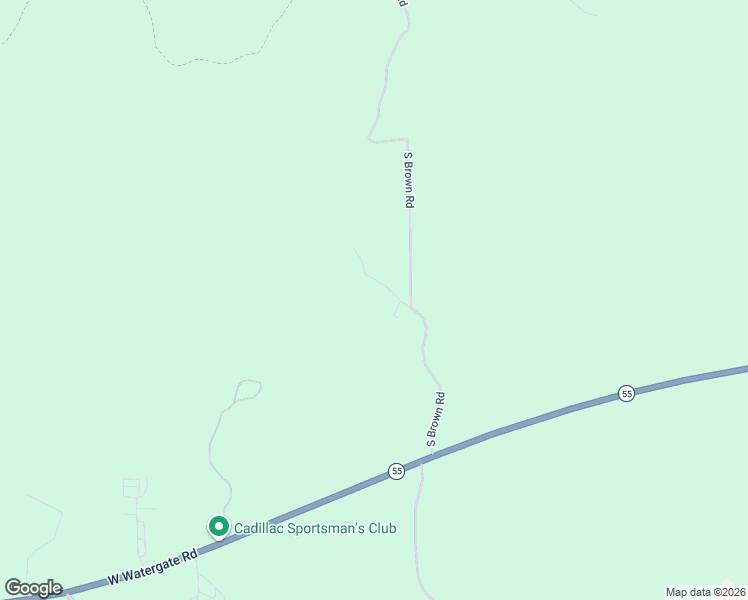 map of restaurants, bars, coffee shops, grocery stores, and more near South Brown Road in Cadillac