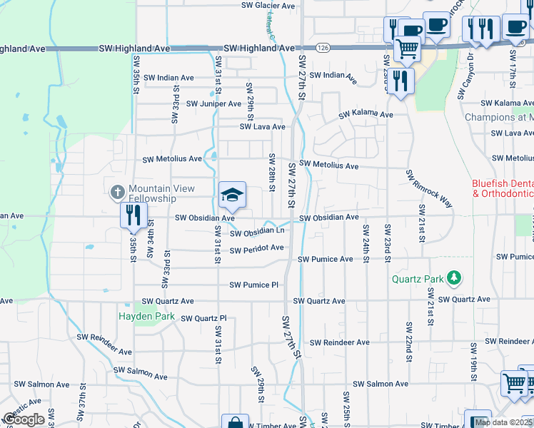 map of restaurants, bars, coffee shops, grocery stores, and more near 1451 Southwest 28th Street in Redmond
