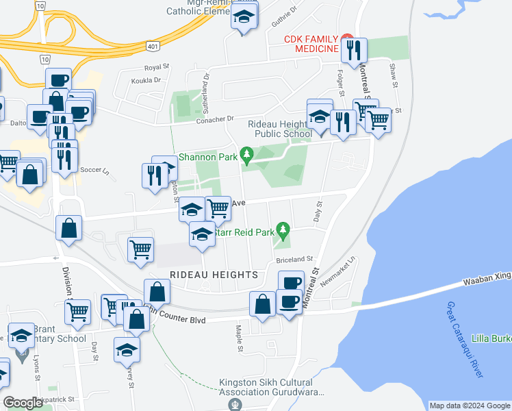 map of restaurants, bars, coffee shops, grocery stores, and more near 146 Weller Avenue in Kingston