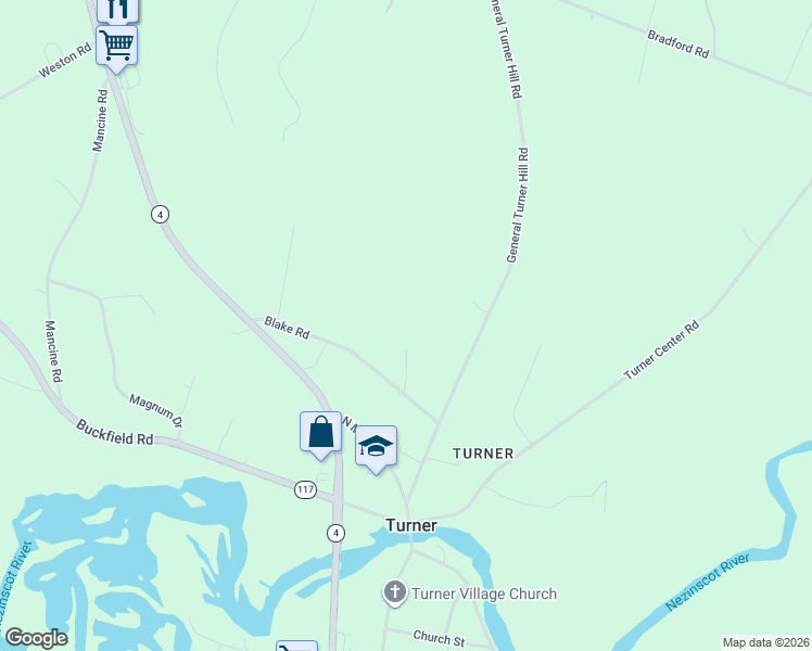 map of restaurants, bars, coffee shops, grocery stores, and more near 22 Robins Way in Turner