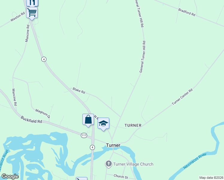 map of restaurants, bars, coffee shops, grocery stores, and more near 22 Robins Way in Turner