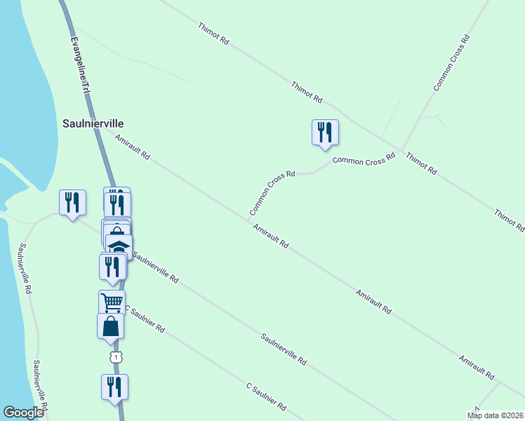map of restaurants, bars, coffee shops, grocery stores, and more near 42 Common Cross Road in Saulnierville