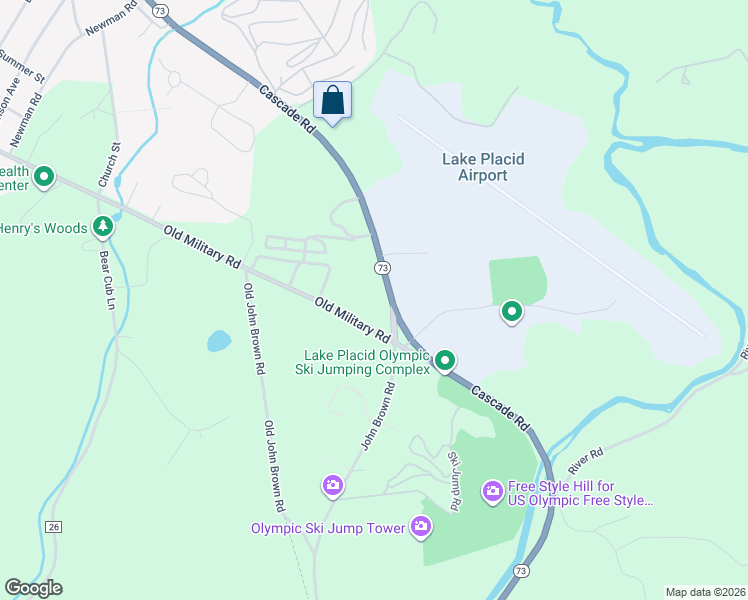 map of restaurants, bars, coffee shops, grocery stores, and more near 5621 Cascade Road in Lake Placid