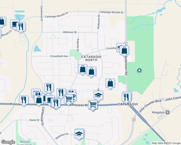 map of restaurants, bars, coffee shops, grocery stores, and more near Morningside Drive in Kingston