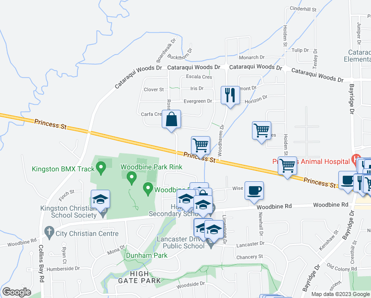 map of restaurants, bars, coffee shops, grocery stores, and more near 1010 Rosanna Avenue in Kingston
