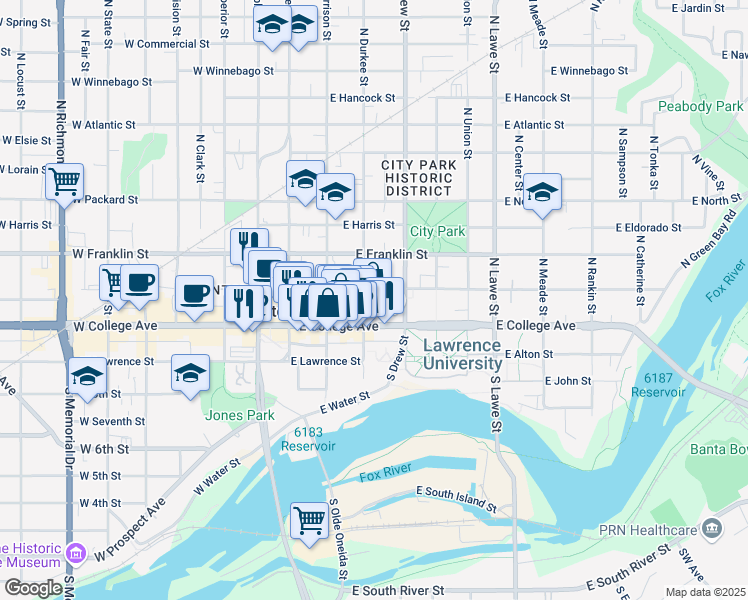 map of restaurants, bars, coffee shops, grocery stores, and more near in Appleton