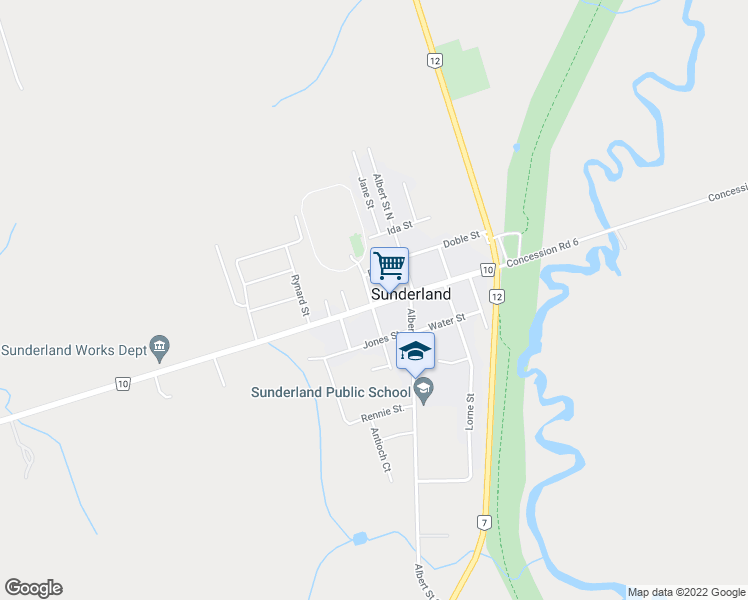 map of restaurants, bars, coffee shops, grocery stores, and more near 112 River Street in Sunderland