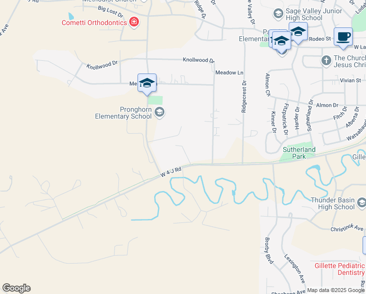 map of restaurants, bars, coffee shops, grocery stores, and more near 3413 Cameo Court in Gillette